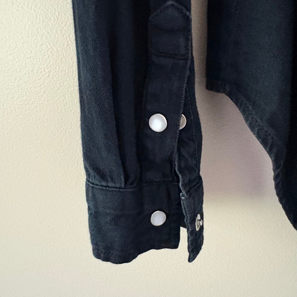 Pilcro Western Shirt Small Black Pearl Snap Button Down Boho Cowgirl Denim - Picture 5 of 10